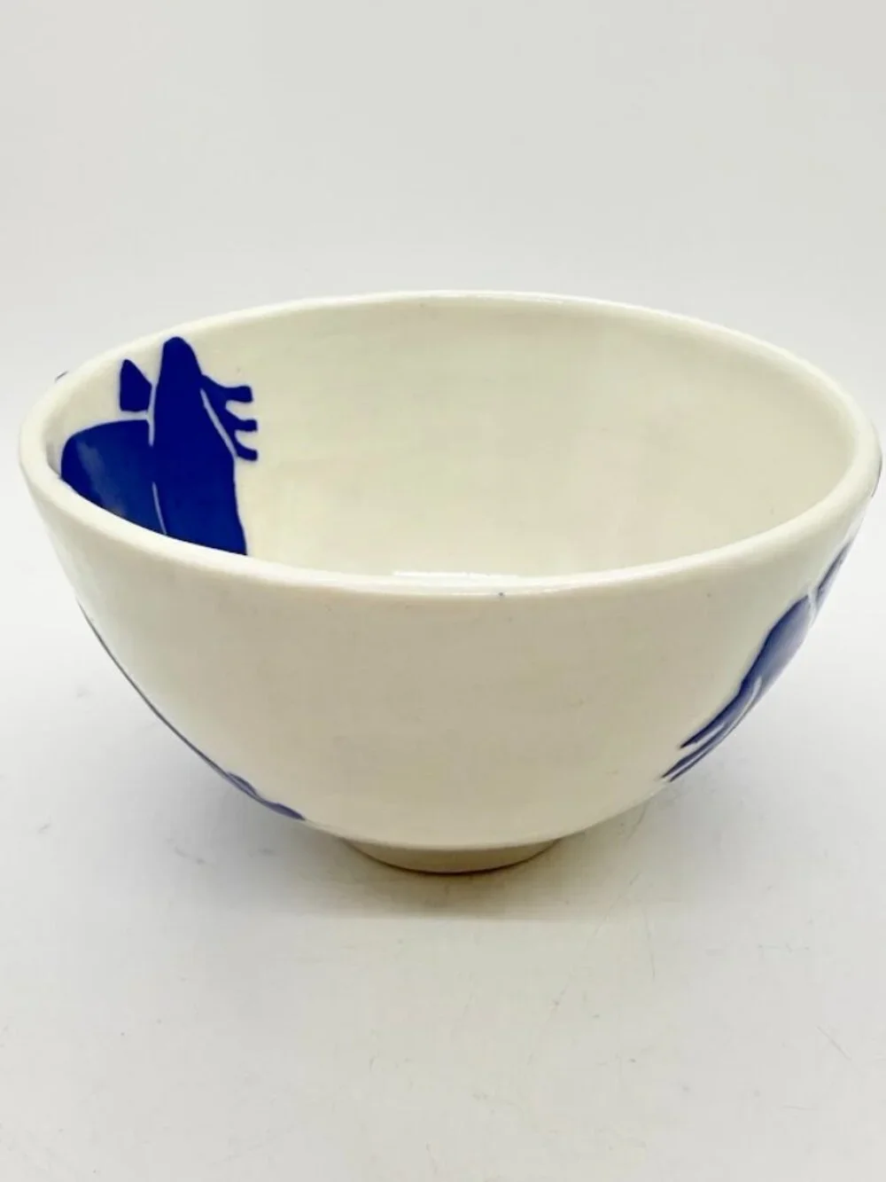 Karis Swink Barry Art Pottery Signed Blue Frog Soup Cereal Bowl Sgraffito Style
